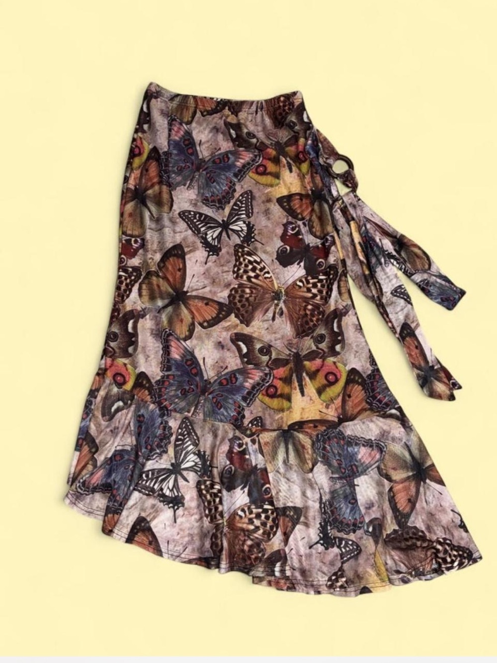 ROMWE Butterfly Print Wrap Skirt - Brown, Blue, Yellow